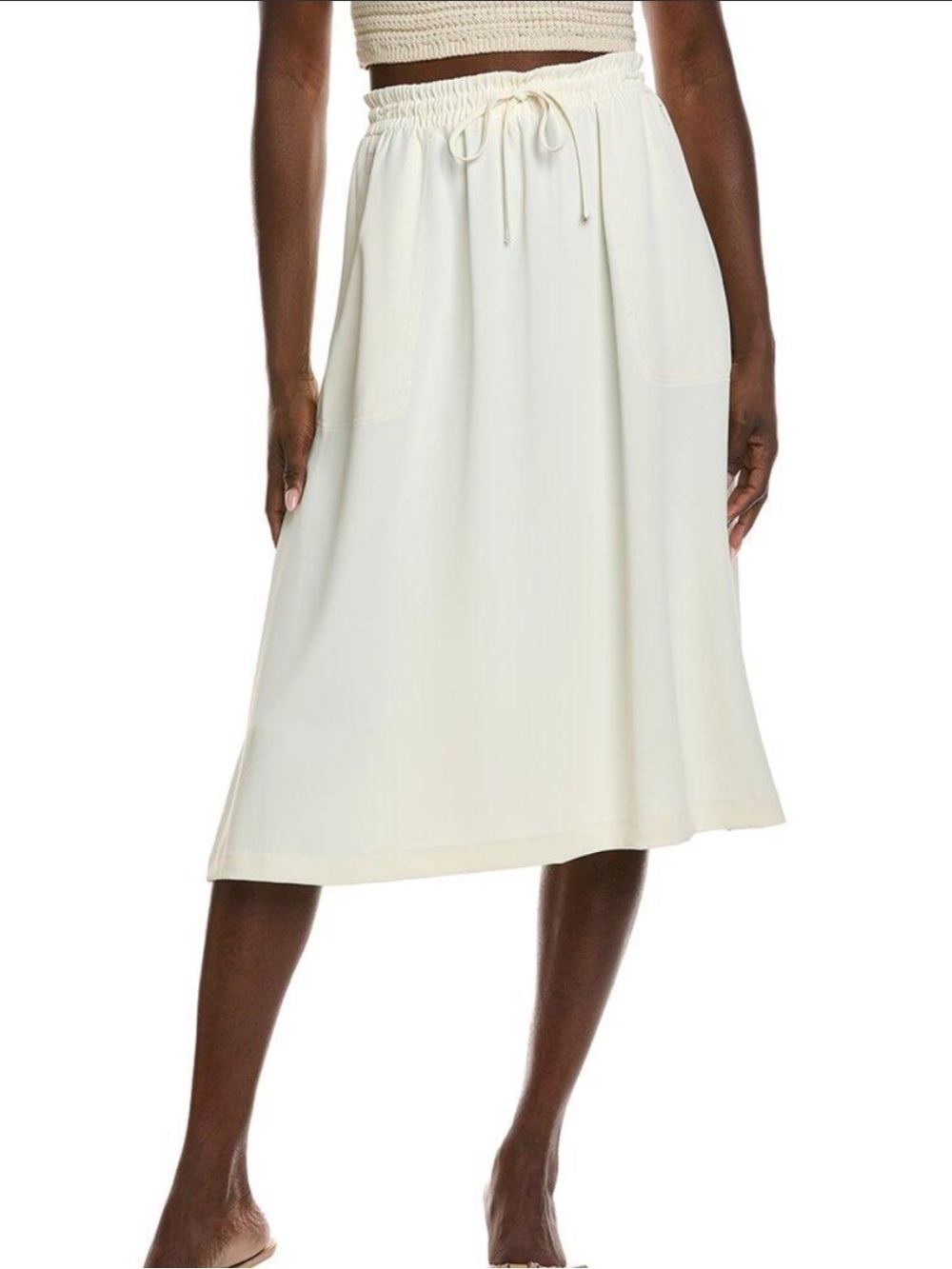 SPANX Cream Midi Skirt with Drawstring Waist